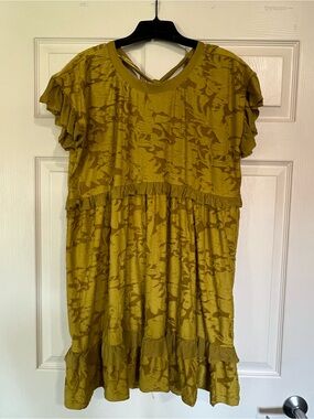 Anthropologie Mustard/Gold Ruffle Tiered Dress